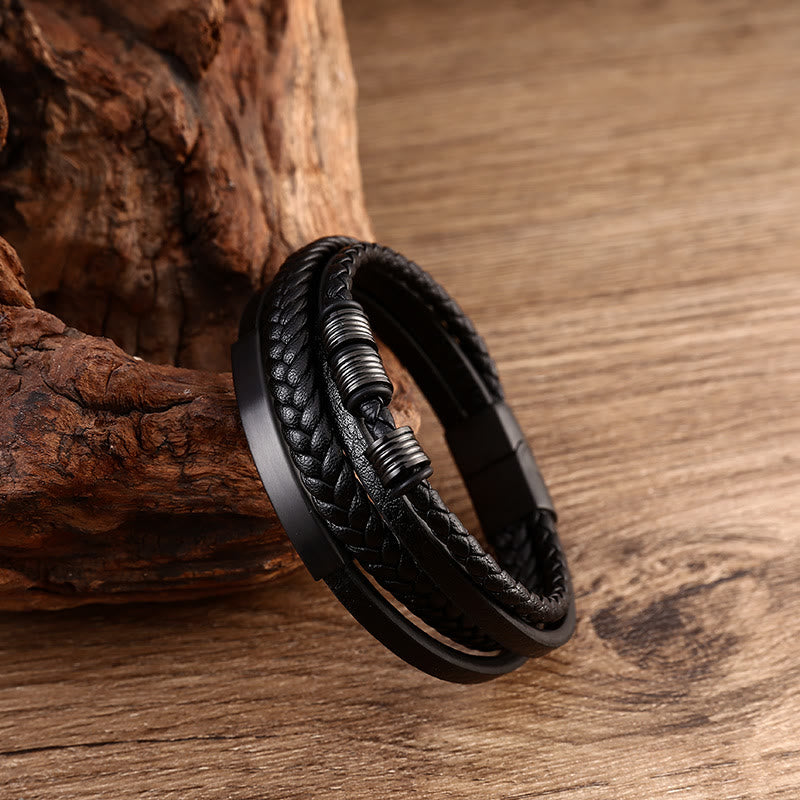 Balance-Armband aus Leder und Titanstahl mit magnetischer Schnalle