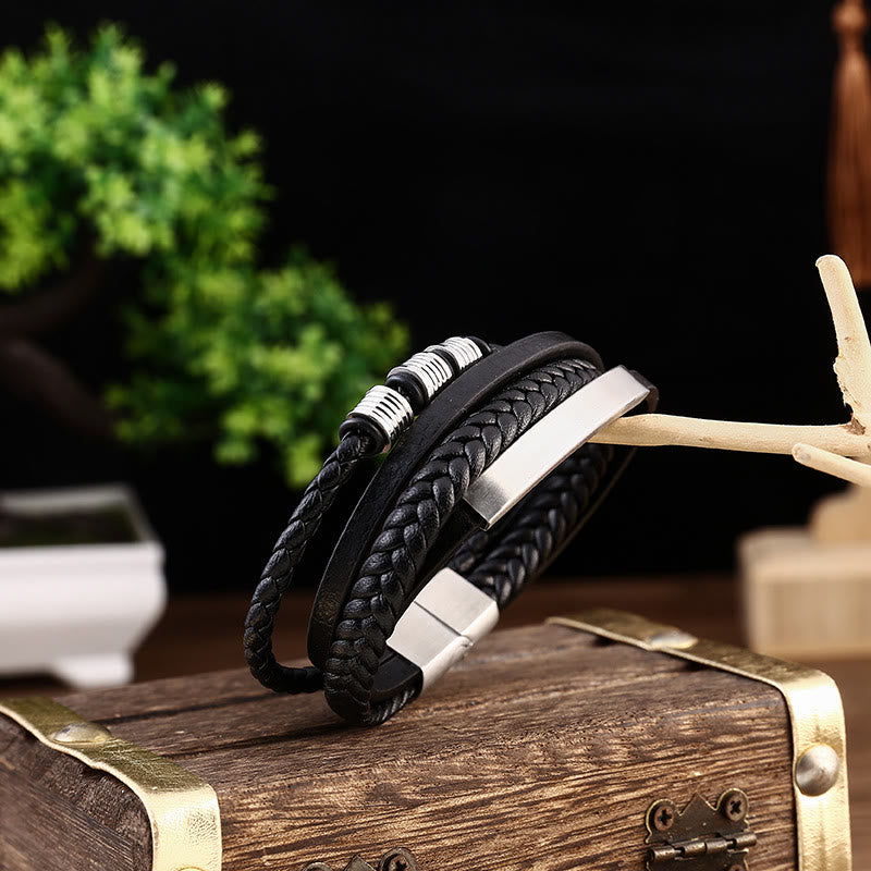 Balance-Armband aus Leder und Titanstahl mit magnetischer Schnalle