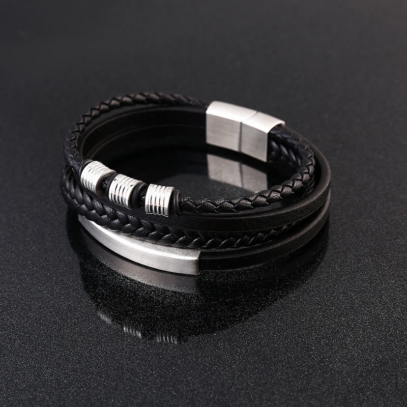 Balance-Armband aus Leder und Titanstahl mit magnetischer Schnalle