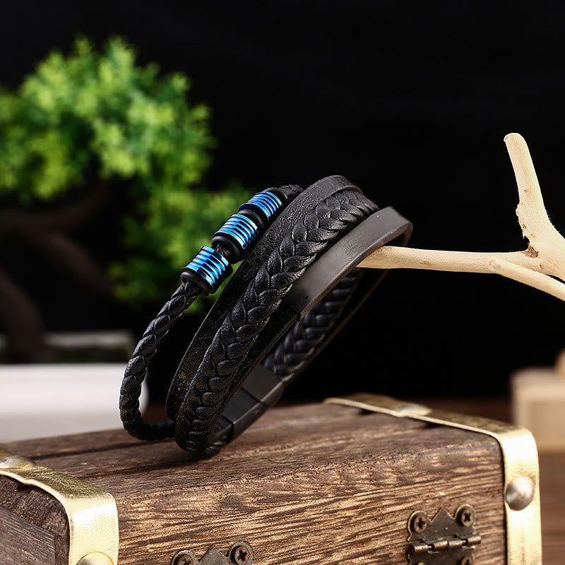 Balance-Armband aus Leder und Titanstahl mit magnetischer Schnalle
