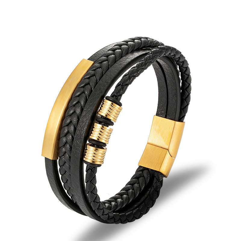 Balance-Armband aus Leder und Titanstahl mit magnetischer Schnalle