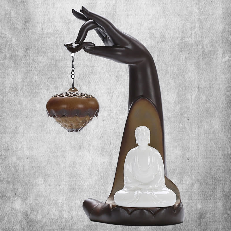 LED Buddha Hand Rückfluss Rauchbrunnen Keramik Weihrauchbrenner