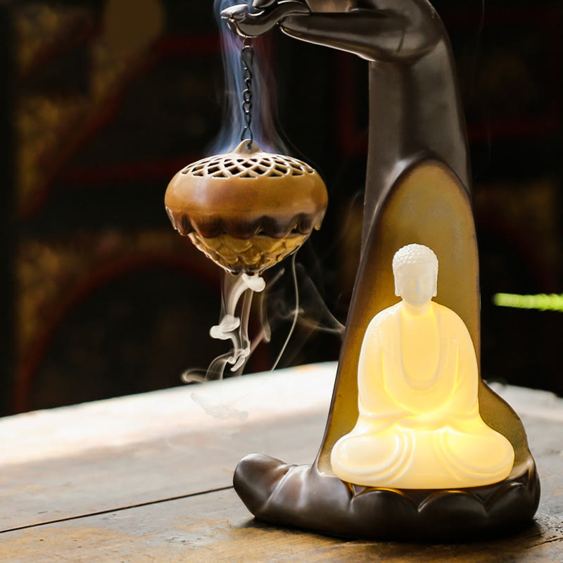 LED Buddha Hand Rückfluss Rauchbrunnen Keramik Weihrauchbrenner