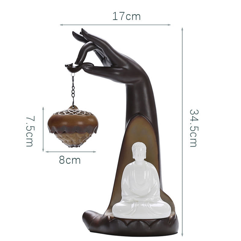 LED Buddha Hand Rückfluss Rauchbrunnen Keramik Weihrauchbrenner