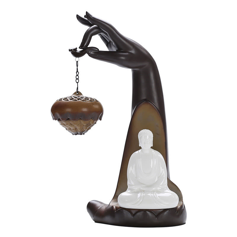 LED Buddha Hand Rückfluss Rauchbrunnen Keramik Weihrauchbrenner