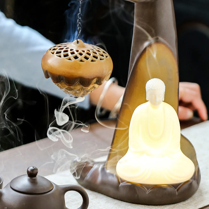 LED Buddha Hand Rückfluss Rauchbrunnen Keramik Weihrauchbrenner