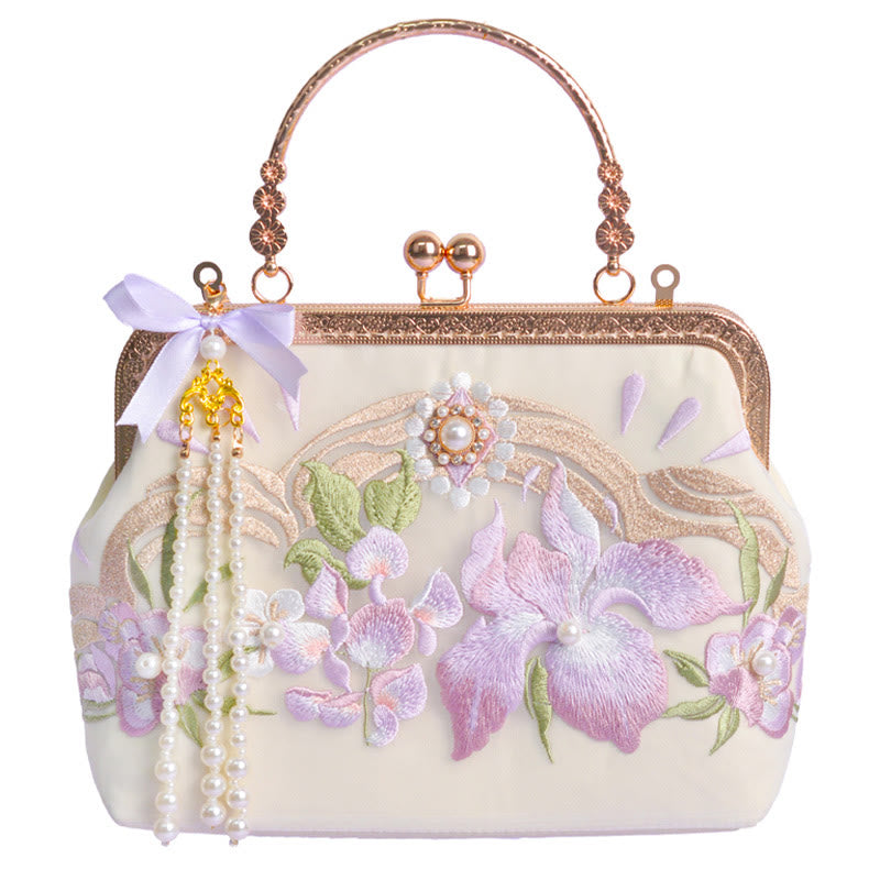 Hellviolette Tasche mit bestickter Blumenquaste für spirituelle Energie
