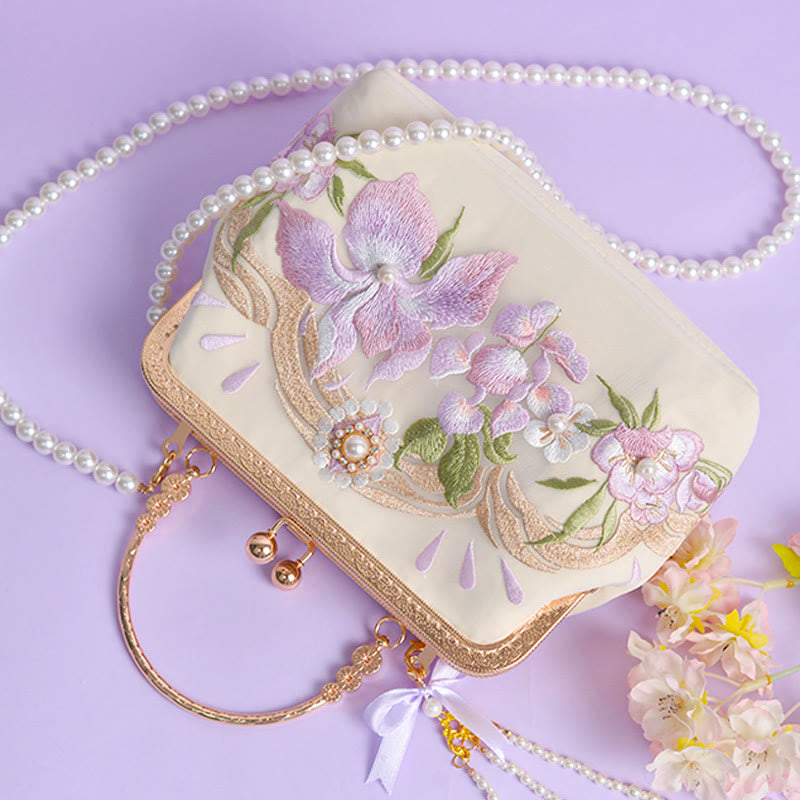 Hellviolette Tasche mit bestickter Blumenquaste für spirituelle Energie