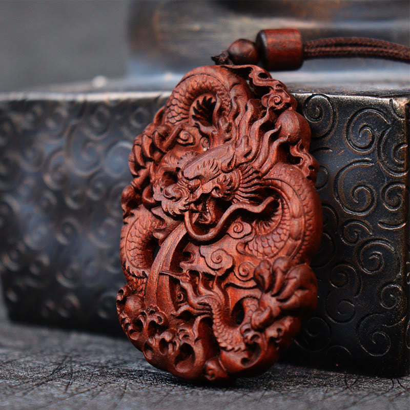 Vom Blitz getroffener Jujube-Holz-Doppeldrachen-Schutzanhänger