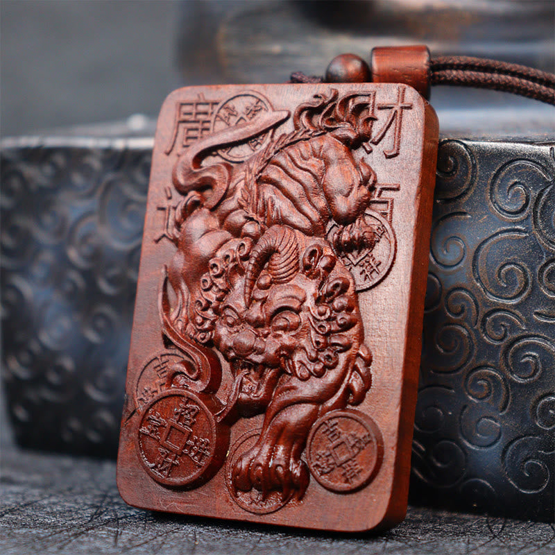 Vom Blitz getroffene Pixiu-Halskette aus Jujube-Holz für Glück