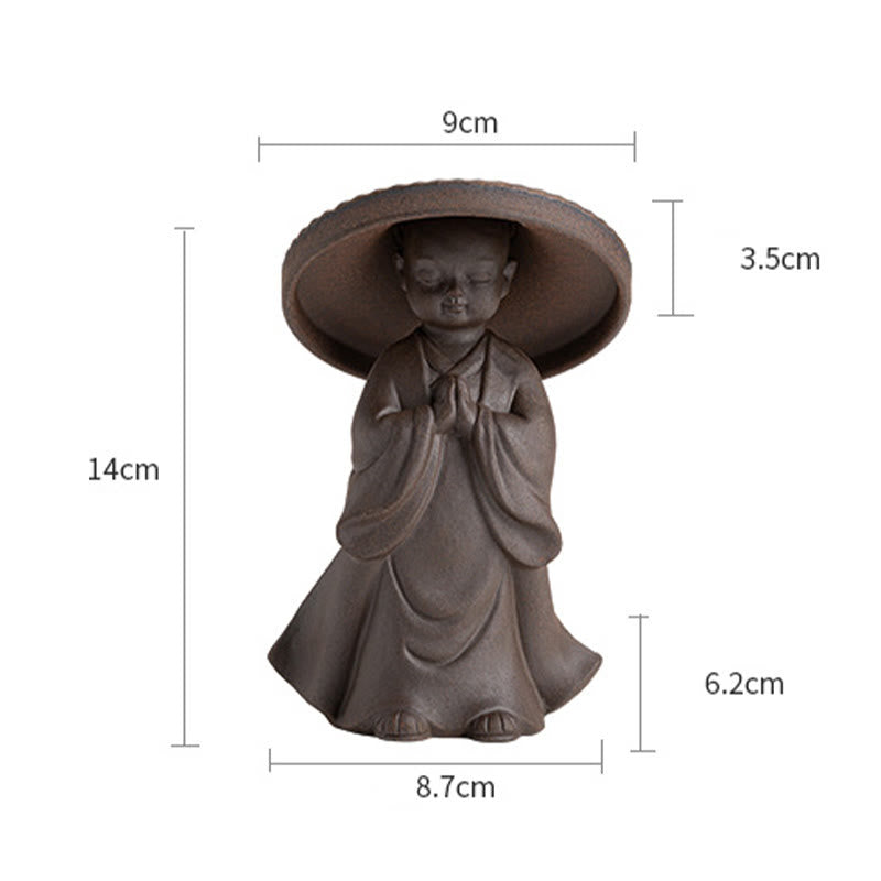 Teesieb aus Keramik mit kleinem braunen Mönch, 8,7 cm, Meditationsornament