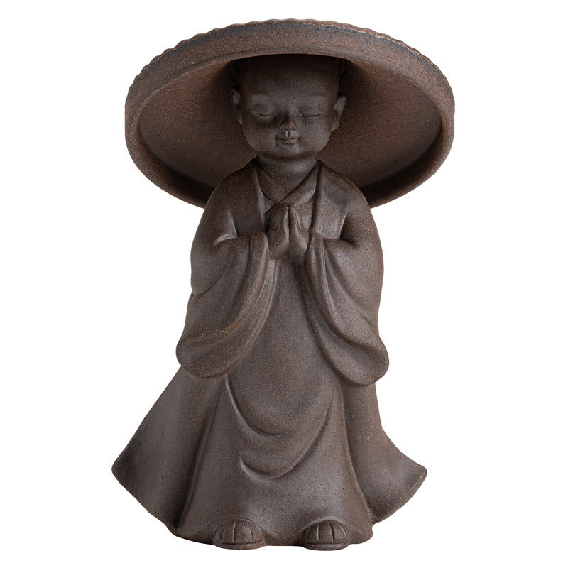 Teesieb aus Keramik mit kleinem braunen Mönch, 8,7 cm, Meditationsornament