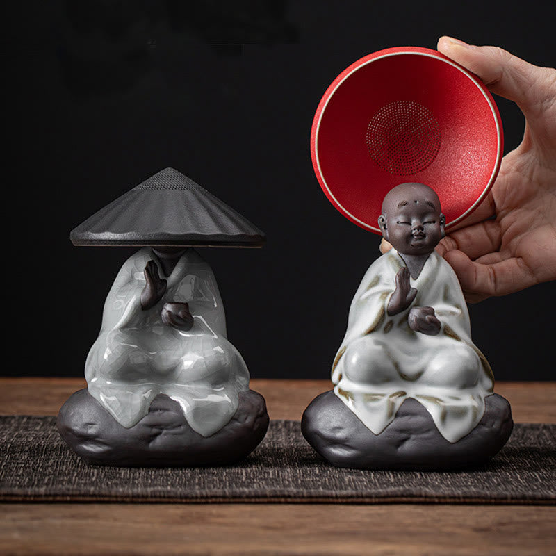 Kleiner Zen-Mönch, Keramik-Teesieb, Meditations-Buddha-Statue