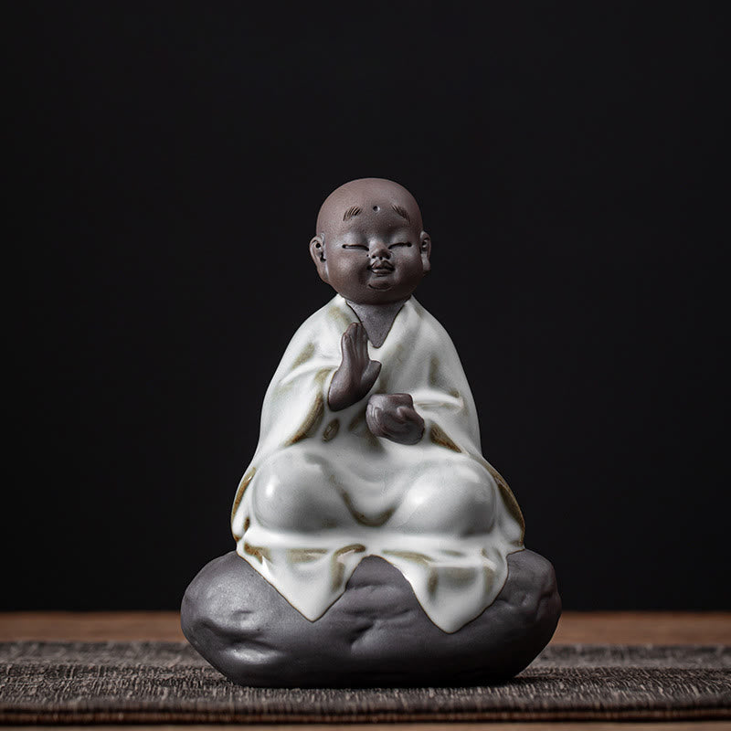 Kleiner Zen-Mönch, Keramik-Teesieb, Meditations-Buddha-Statue