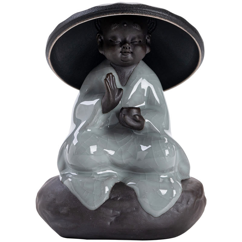 Kleiner Zen-Mönch, Keramik-Teesieb, Meditations-Buddha-Statue