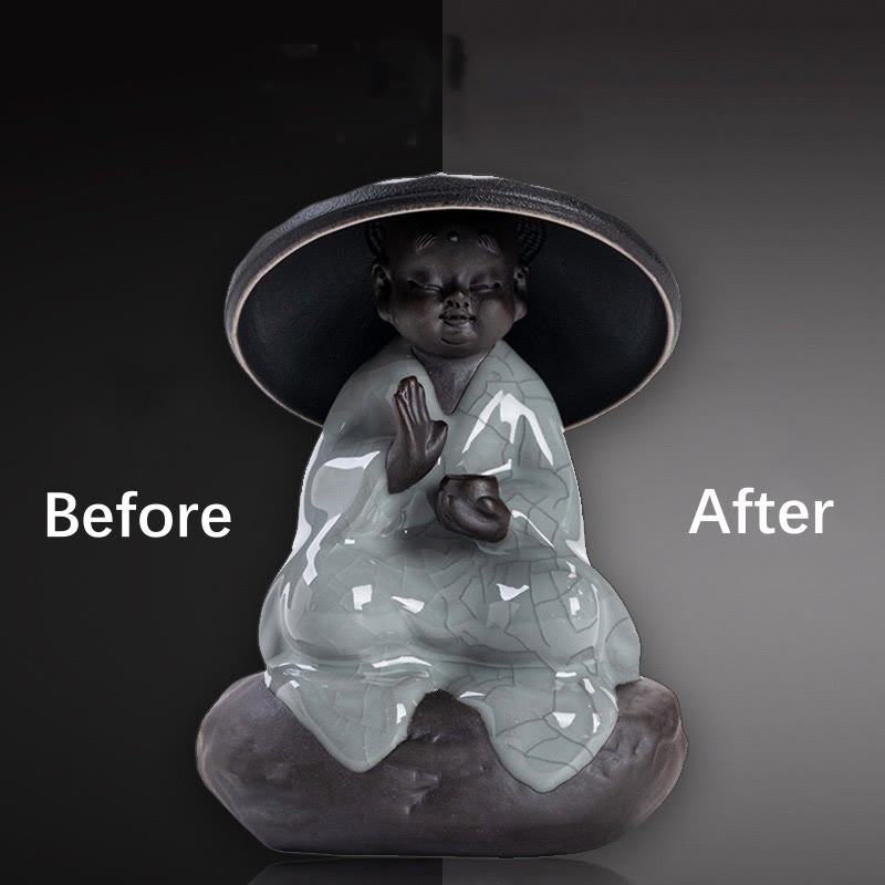 Kleiner Zen-Mönch, Keramik-Teesieb, Meditations-Buddha-Statue