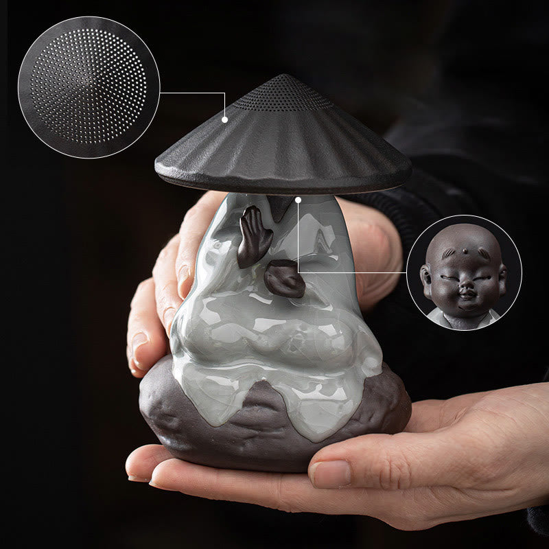 Kleiner Zen-Mönch, Keramik-Teesieb, Meditations-Buddha-Statue