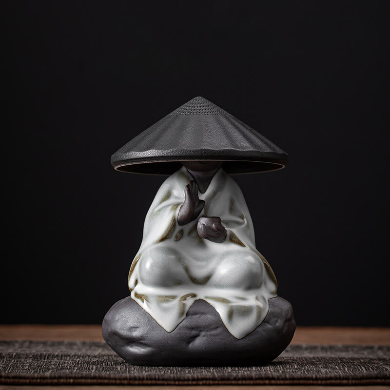 Kleiner Zen-Mönch, Keramik-Teesieb, Meditations-Buddha-Statue