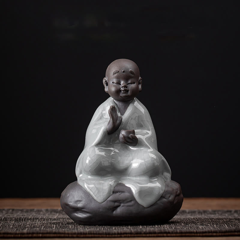 Kleiner Zen-Mönch, Keramik-Teesieb, Meditations-Buddha-Statue