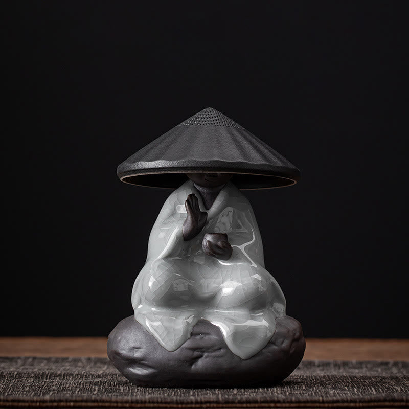 Kleiner Zen-Mönch, Keramik-Teesieb, Meditations-Buddha-Statue