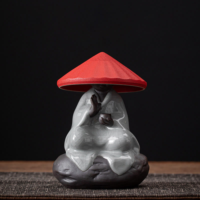 Kleiner Zen-Mönch, Keramik-Teesieb, Meditations-Buddha-Statue