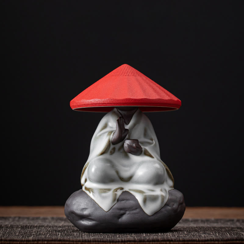Kleiner Zen-Mönch, Keramik-Teesieb, Meditations-Buddha-Statue