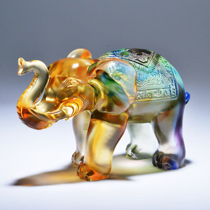 Liuli Kristall-Elefanten-Kunstwerk | Weisheits- und Reichtumsfigur