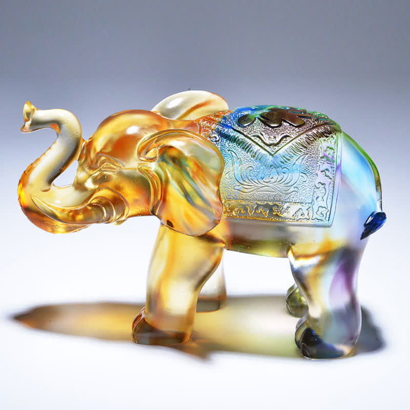 Liuli Kristall-Elefanten-Kunstwerk | Weisheits- und Reichtumsfigur