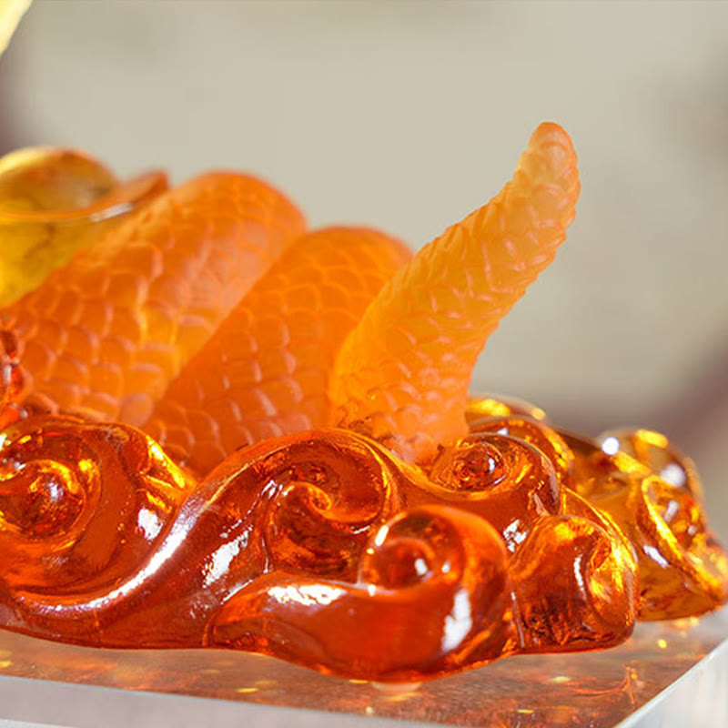 Liuli Glass Snake Ingot Spirituelle Statue 14 cm Feng Shui Art