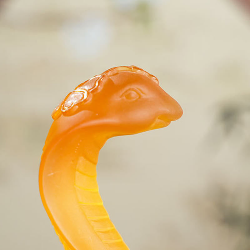 Liuli Glass Snake Ingot Spirituelle Statue 14 cm Feng Shui Art