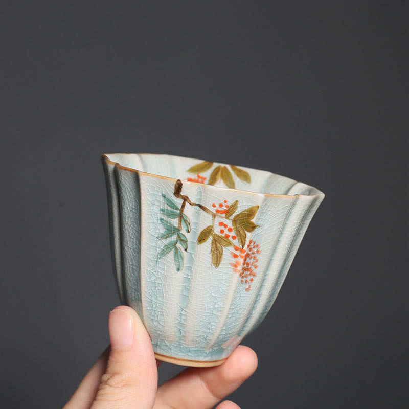 Japanische Kung-Fu-Teetasse aus Loquat-Hartriegel-Keramik, 75 ml, Zen-Dekor