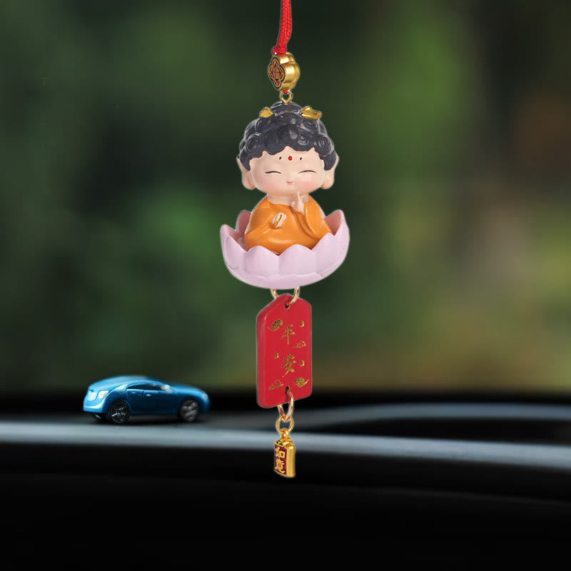 Lotus Avalokitesvara Buddha Fu Auto zum Aufhängen, 34 cm