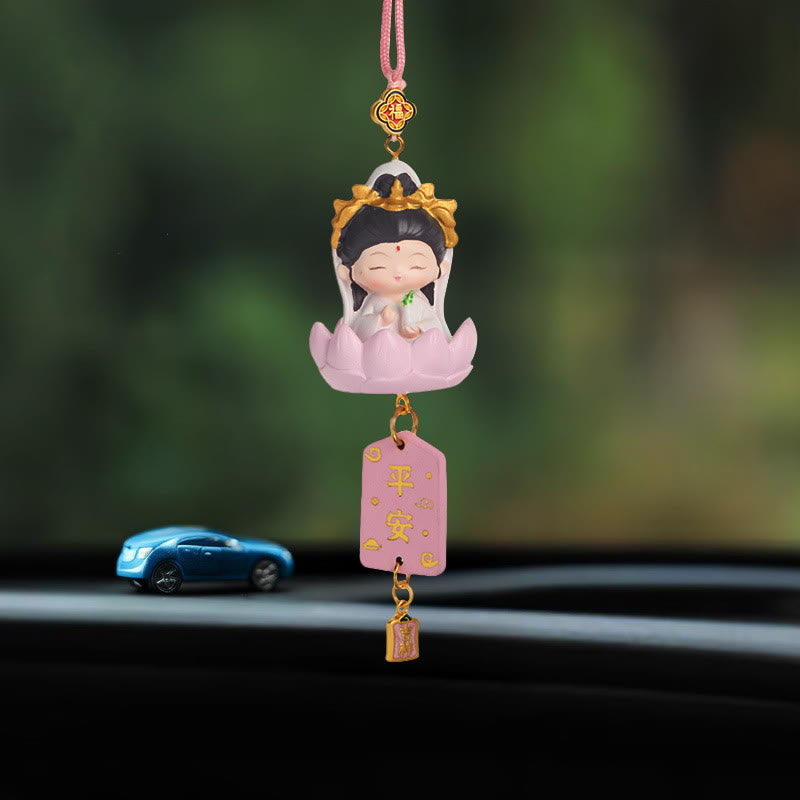 Lotus Avalokitesvara Buddha Fu Auto zum Aufhängen, 34 cm