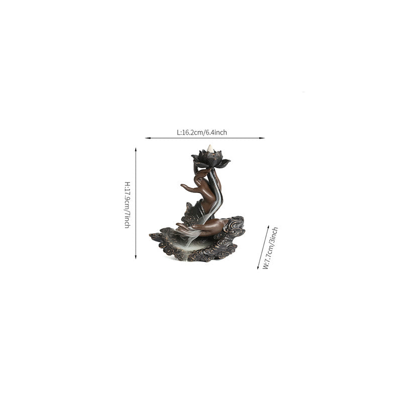Rückfluss-Räuchergefäß mit Lotus-Buddha-Hand, Kunstharz, 17,9 cm