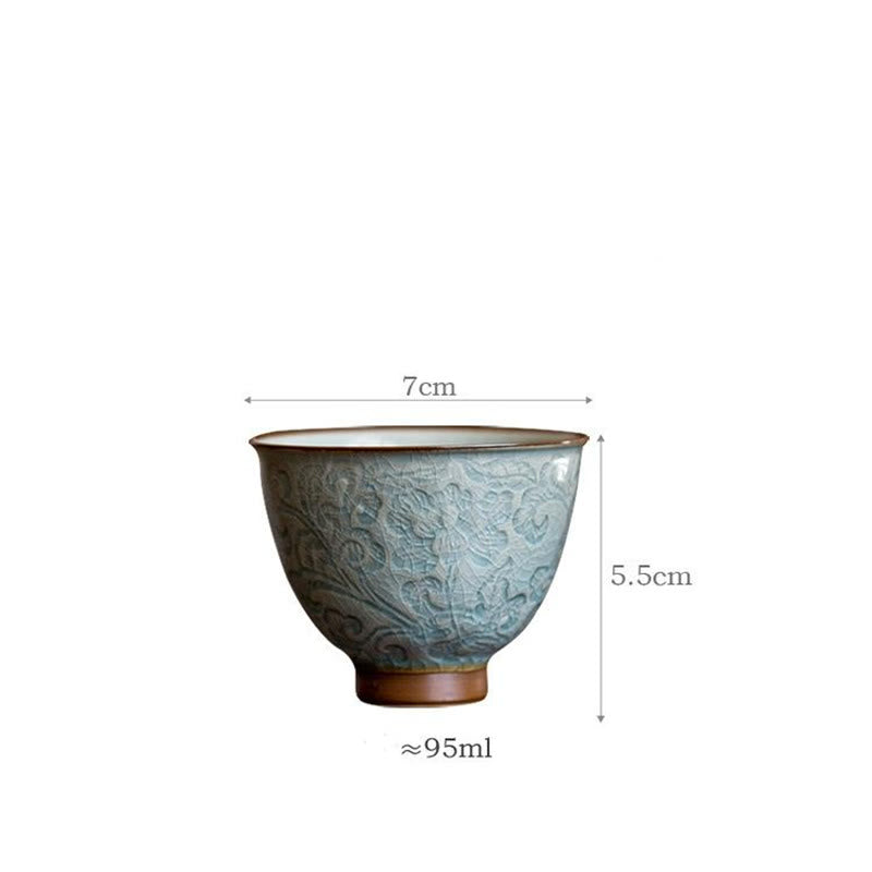 Teetasse aus Keramik mit Lotus-Schnitzerei und Zen-Dekor, 95 ml