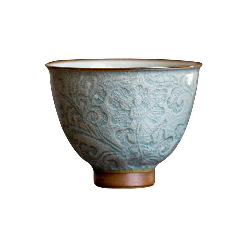 Teetasse aus Keramik mit Lotus-Schnitzerei und Zen-Dekor, 95 ml