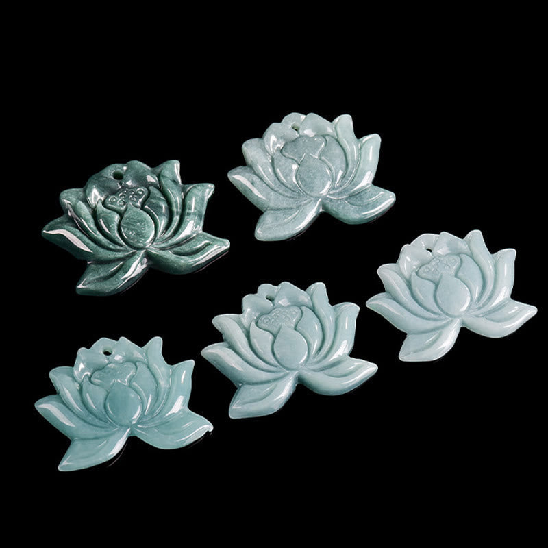 Lotus geschnitzter Jade-Halskettenanhänger für Wohlstand, 22 mm