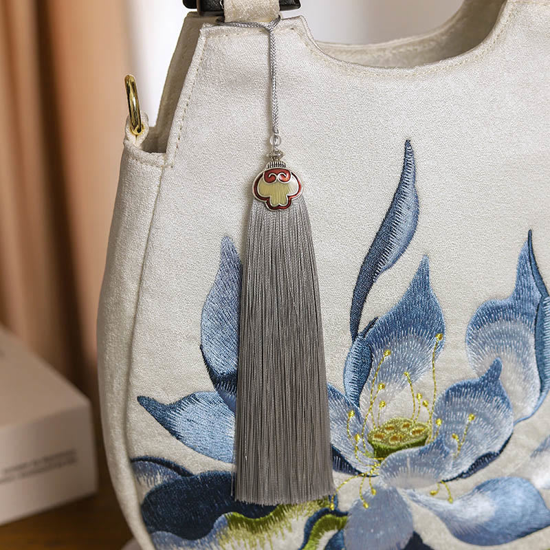 Lotus Stickerei Handtasche | Spirituelle Umhängetasche 23cm