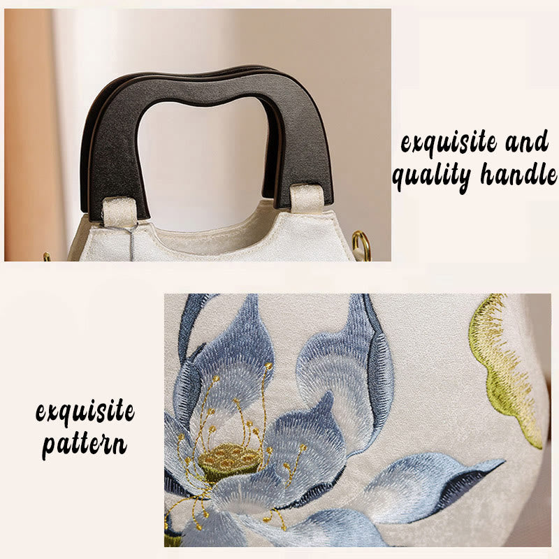 Lotus Stickerei Handtasche | Spirituelle Umhängetasche 23cm