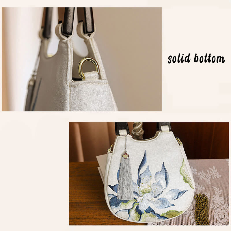 Lotus Stickerei Handtasche | Spirituelle Umhängetasche 23cm