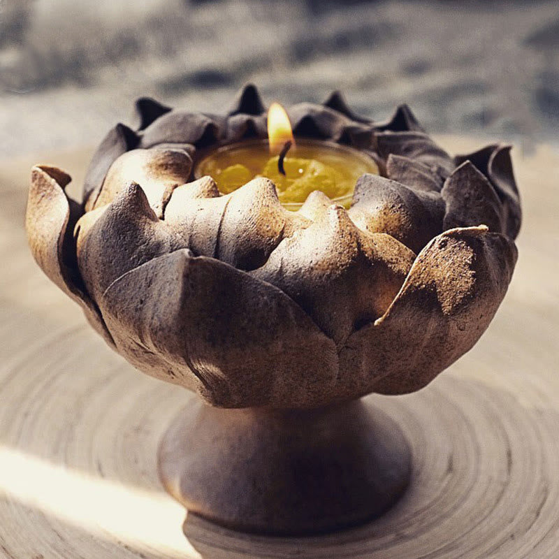 Lotusblumen-Keramik-Kerzenhalter 11 cm | Spiritueller Wohnakzent