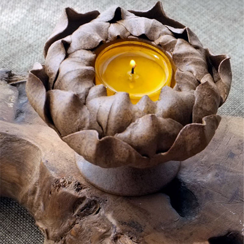 Lotusblumen-Keramik-Kerzenhalter 11 cm | Spiritueller Wohnakzent