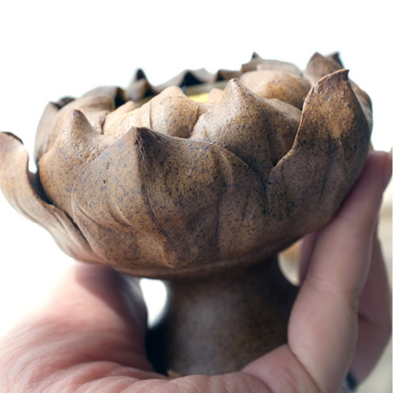 Lotusblumen-Keramik-Kerzenhalter 11 cm | Spiritueller Wohnakzent
