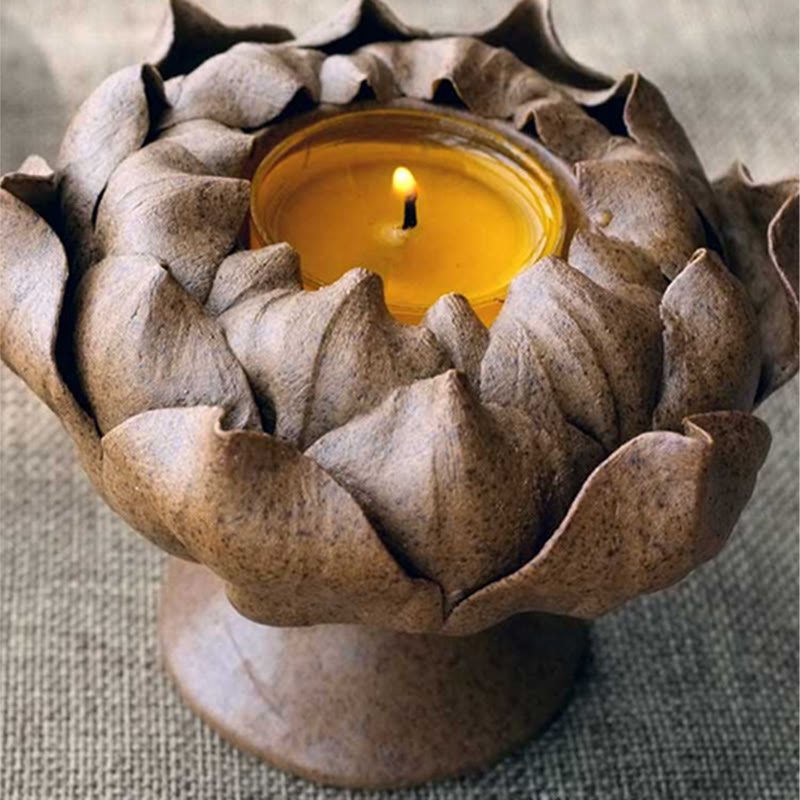 Lotusblumen-Keramik-Kerzenhalter 11 cm | Spiritueller Wohnakzent