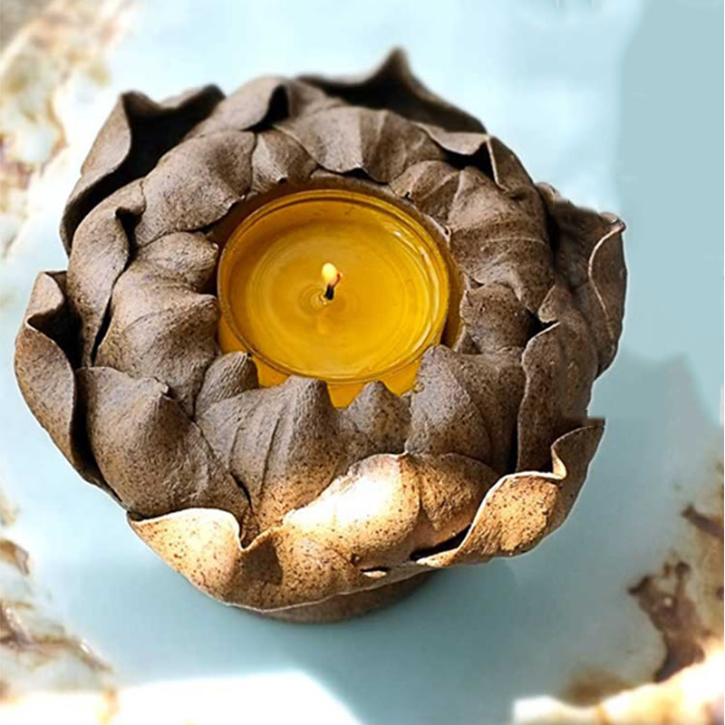 Lotusblumen-Keramik-Kerzenhalter 11 cm | Spiritueller Wohnakzent