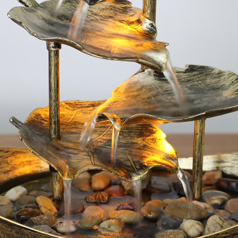 Lotusblatt-Wasserfallbrunnen mit LED | Spiritueller Wohnakzent