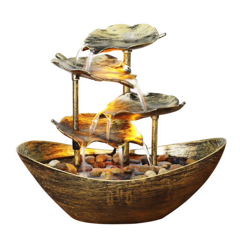 Lotusblatt-Wasserfallbrunnen mit LED | Spiritueller Wohnakzent