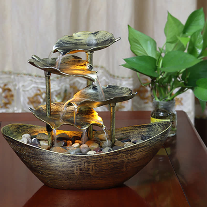 Lotusblatt-Wasserfallbrunnen mit LED | Spiritueller Wohnakzent
