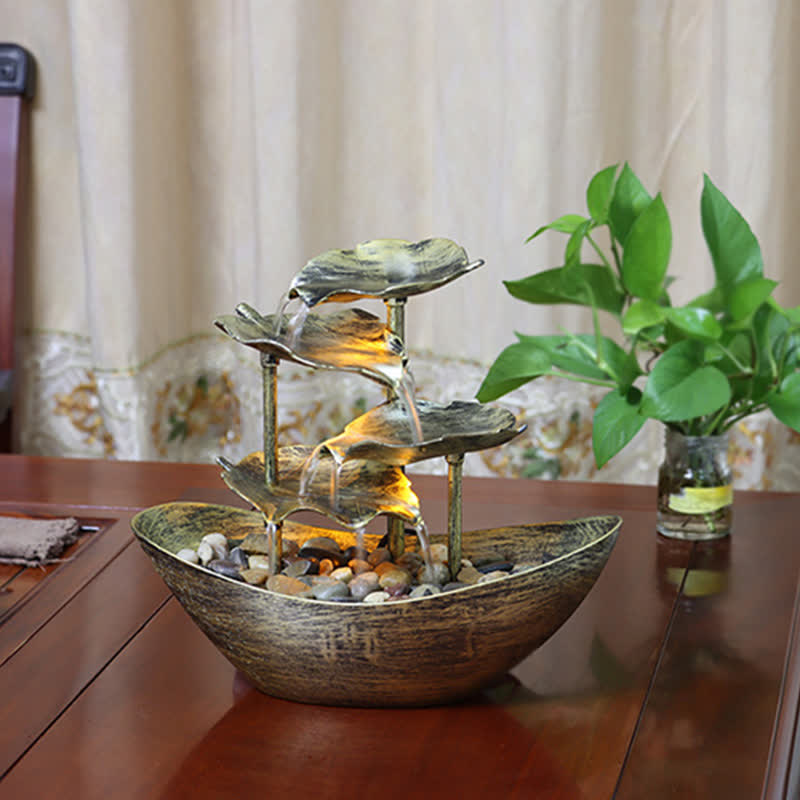 Lotusblatt-Wasserfallbrunnen mit LED | Spiritueller Wohnakzent