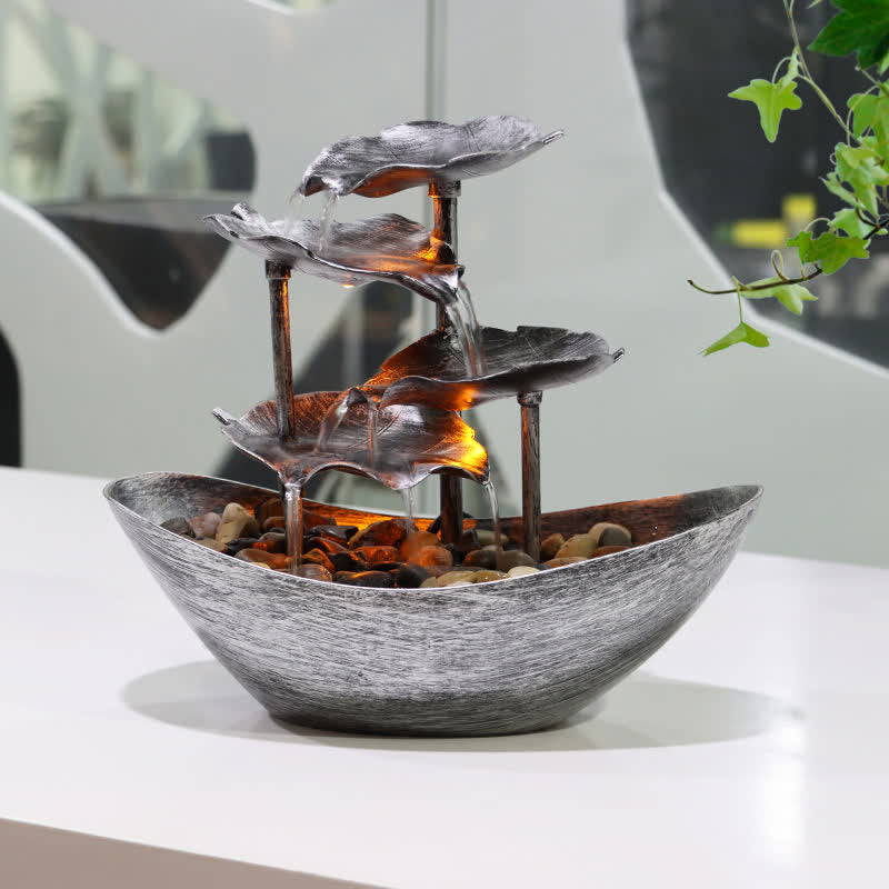 Lotusblatt-Wasserfallbrunnen mit LED | Spiritueller Wohnakzent